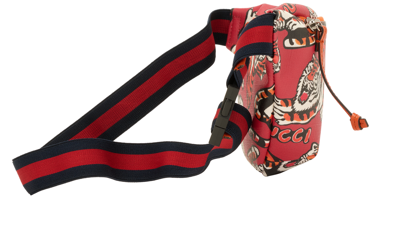 Tiger Print Waist Bag, &pound;280, Handbags, Red, Canvas, Side view